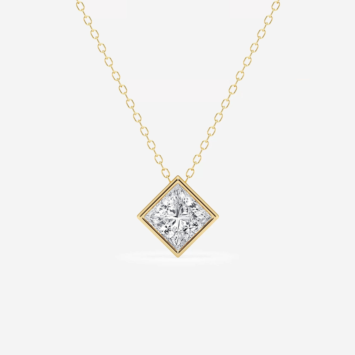 1 1/2 ctw Princess Lab Grown Diamond Bezel Set Solitaire Pendant with Adjustable Chain