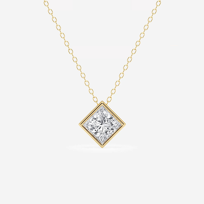 1 1/2 ctw Princess Lab Grown Diamond Bezel Set Solitaire Pendant with Adjustable Chain