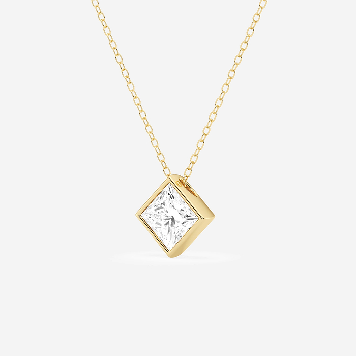 1 1/2 ctw Princess Lab Grown Diamond Bezel Set Solitaire Pendant with Adjustable Chain