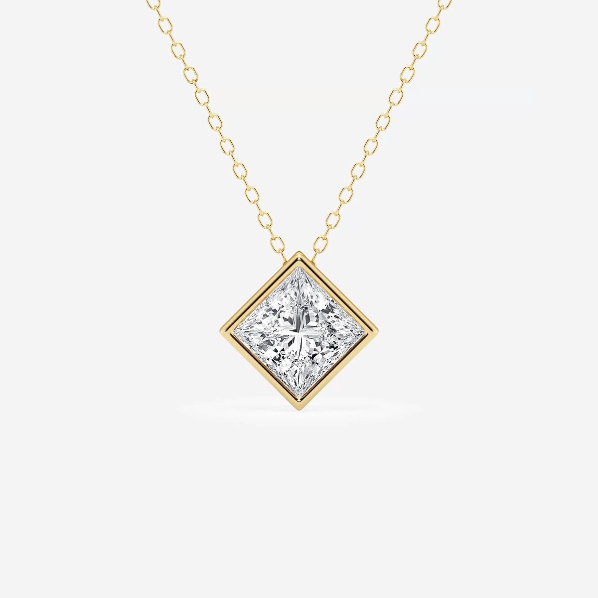 2 ctw Princess Lab Grown Diamond Bezel Set Solitaire Pendant with Adjustable Chain