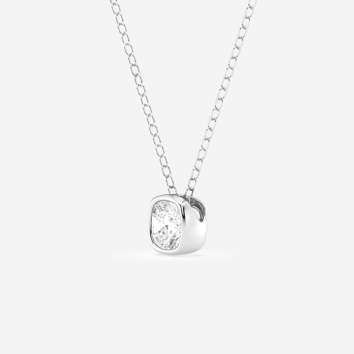 Additional Image 1 for  1/2 ctw Cushion Lab Grown Diamond Bezel Set Solitaire Pendant with Adjustable Chain