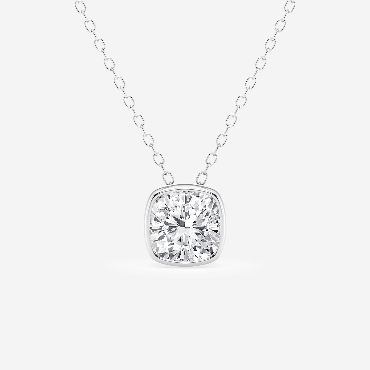 1 1/2 ctw Cushion Lab Grown Diamond Bezel Set Solitaire Pendant with Adjustable Chain