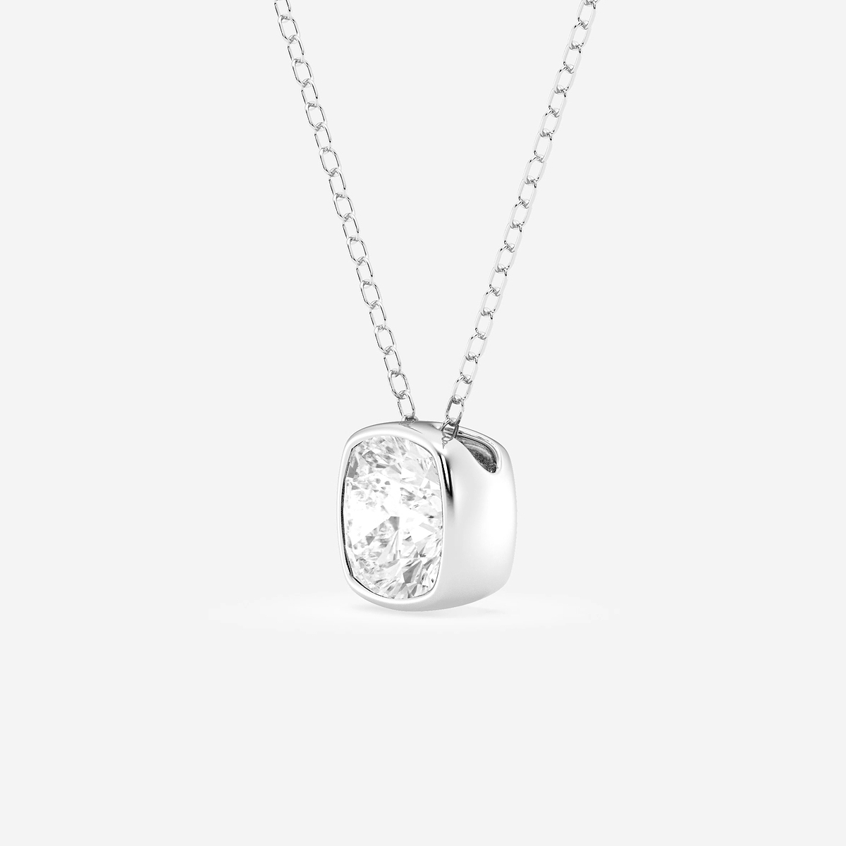 Additional Image 1 for  1 1/2 ctw Cushion Lab Grown Diamond Bezel Set Solitaire Pendant with Adjustable Chain