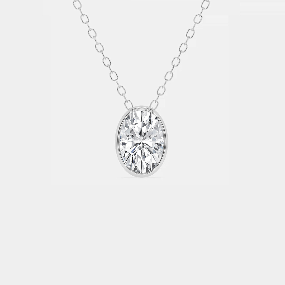 1 ctw Oval Lab Grown Diamond Bezel Set Solitaire Pendant with Adjustable Chain