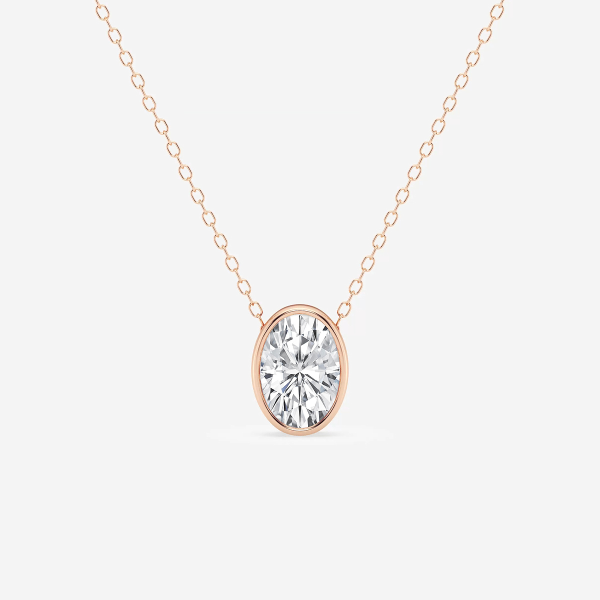 1 1/2 ctw Oval Lab Grown Diamond Bezel Set Solitaire Pendant with Adjustable Chain