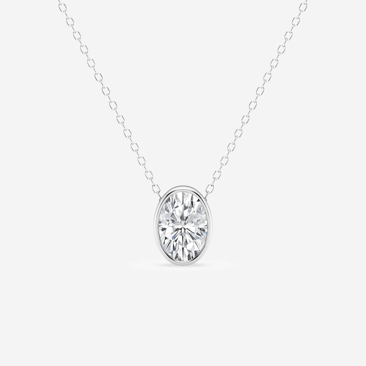 1 1/2 ctw Oval Lab Grown Diamond Bezel Set Solitaire Pendant with Adjustable Chain