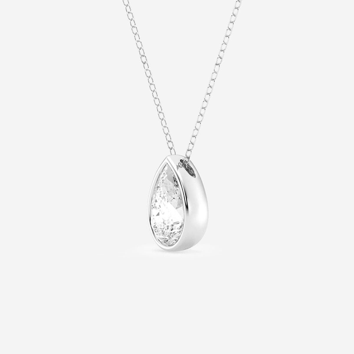 2 ctw Pear Lab Grown Diamond Bezel Set Solitaire Pendant with Adjustable Chain 14K White Gold, F, VS2