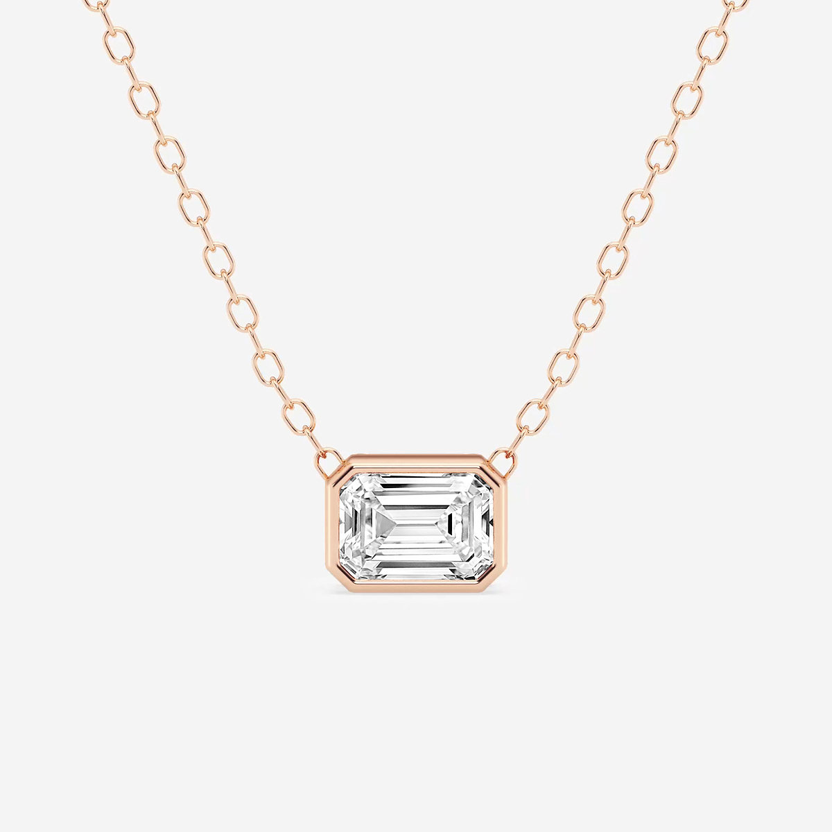 1/2 ctw Emerald Lab Grown Diamond East West Bezel Set Solitaire Pendant with Adjustable Chain