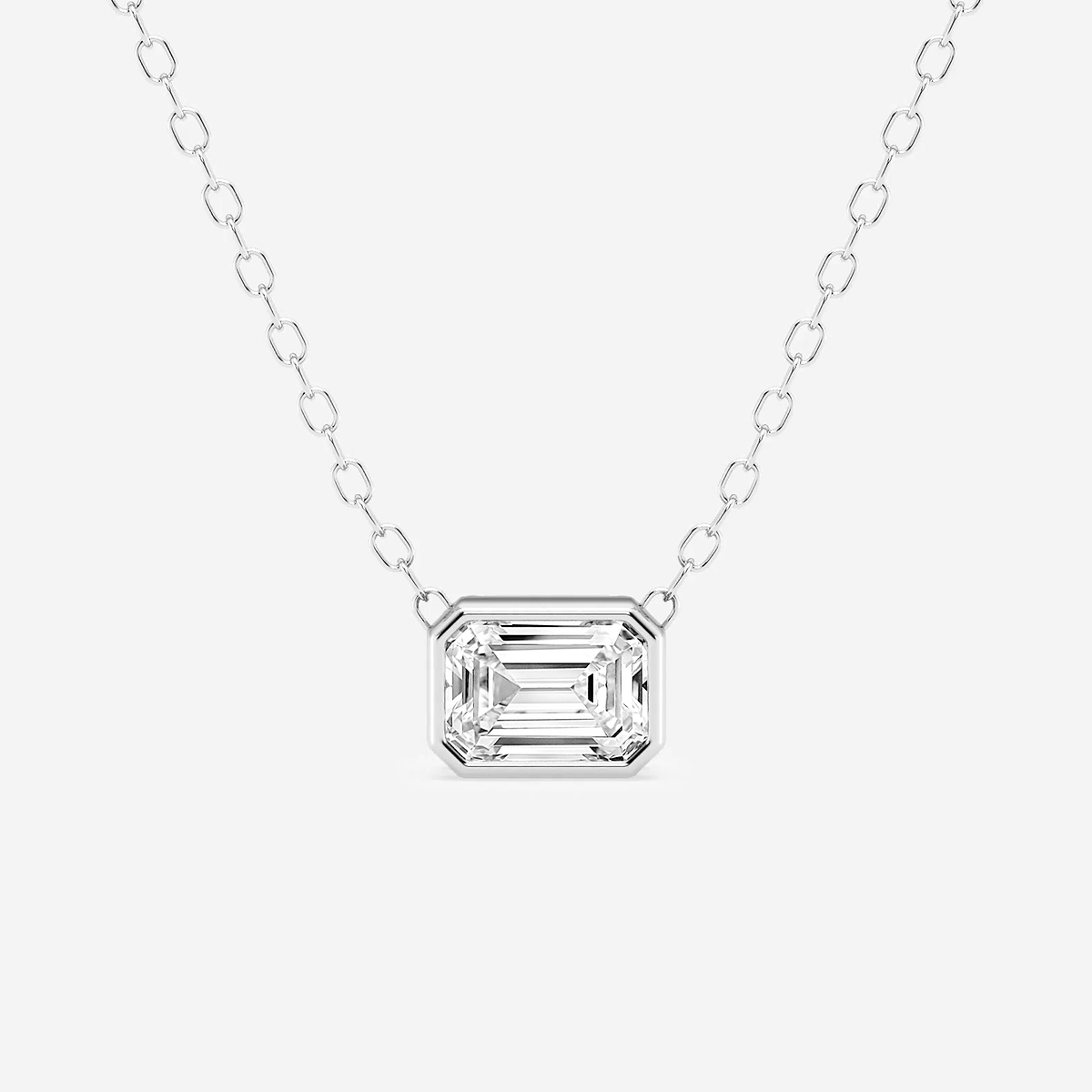 1/2 ctw Emerald Lab Grown Diamond East West Bezel Set Solitaire Pendant with Adjustable Chain
