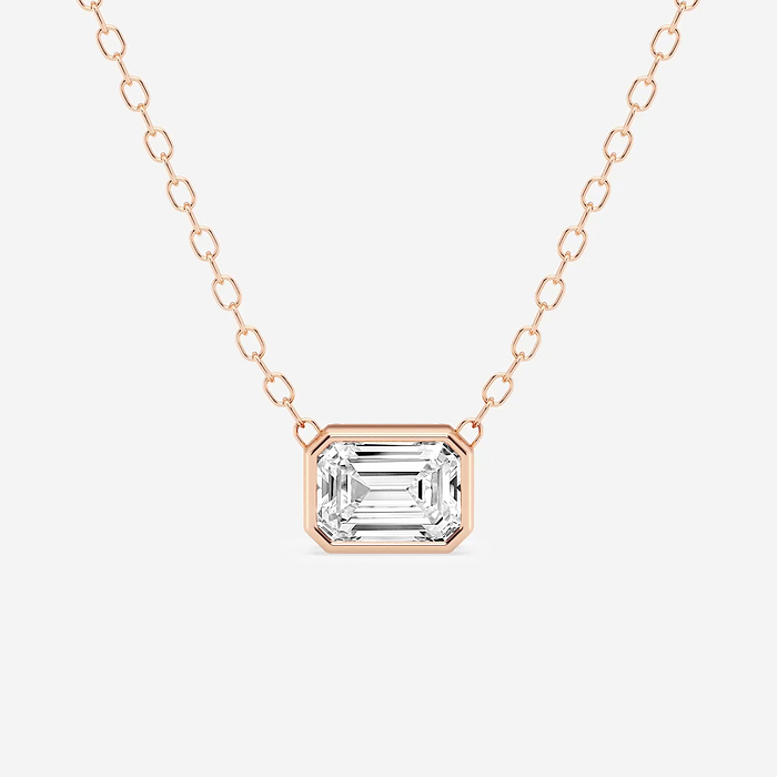 1/2 ctw Emerald Lab Grown Diamond East West Bezel Set Solitaire Pendant with Adjustable Chain
