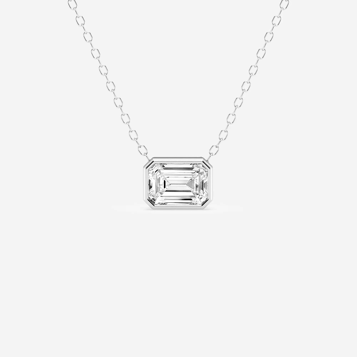 1 ctw Emerald Lab Grown Diamond East West Bezel Set Solitaire Pendant with Adjustable Chain