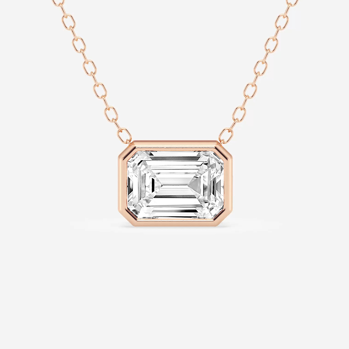 1 1/2 ctw Emerald Lab Grown Diamond East West Bezel Set Solitaire Pendant with Adjustable Chain