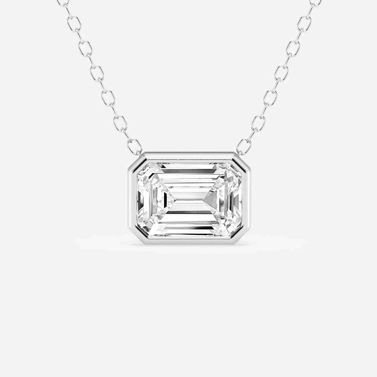 1 1/2 ctw Emerald Lab Grown Diamond East West Bezel Set Solitaire Pendant with Adjustable Chain
