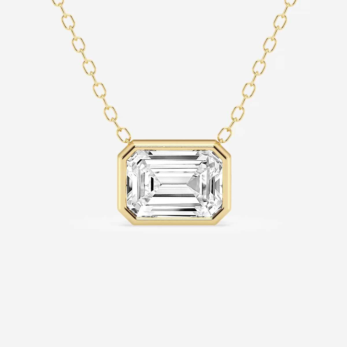 1 1/2 ctw Emerald Lab Grown Diamond East West Bezel Set Solitaire Pendant with Adjustable Chain 14K Yellow Gold, F, VS2