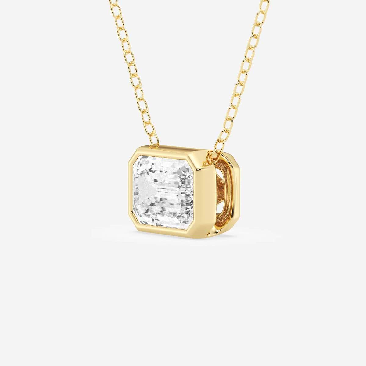 1 1/2 ctw Emerald Lab Grown Diamond East West Bezel Set Solitaire Pendant with Adjustable Chain 14K Yellow Gold, F, VS2