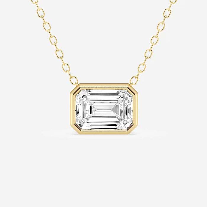 2 ctw Emerald Lab Grown Diamond East West Bezel Set Solitaire Pendant with Adjustable Chain 14K Yellow Gold, F, VS2