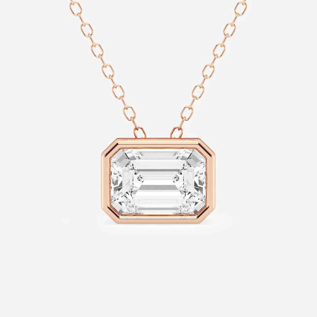 2 ctw Emerald Lab Grown Diamond East West Bezel Set Solitaire Pendant with Adjustable Chain