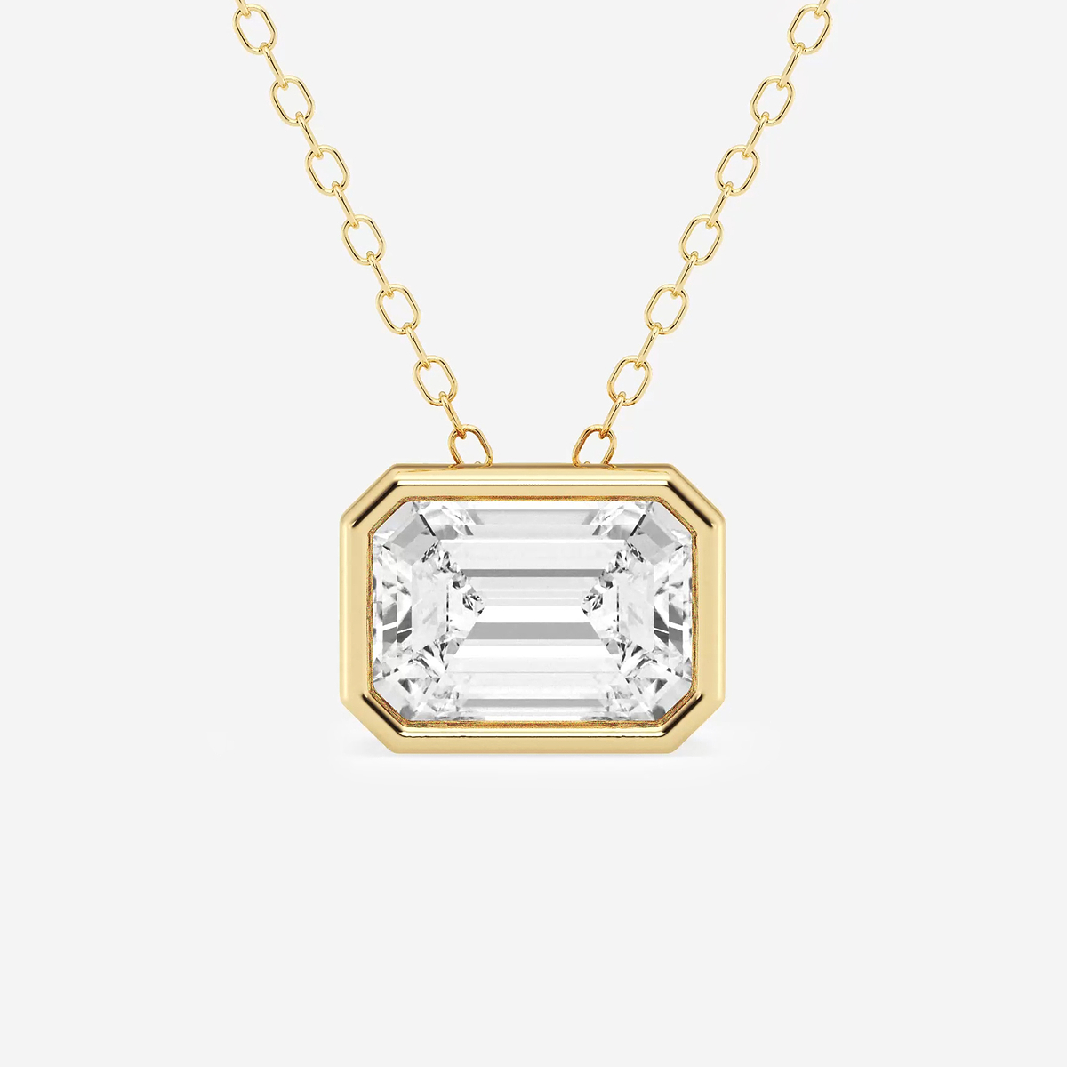 2 ctw Emerald Lab Grown Diamond East West Bezel Set Solitaire Pendant with Adjustable Chain
