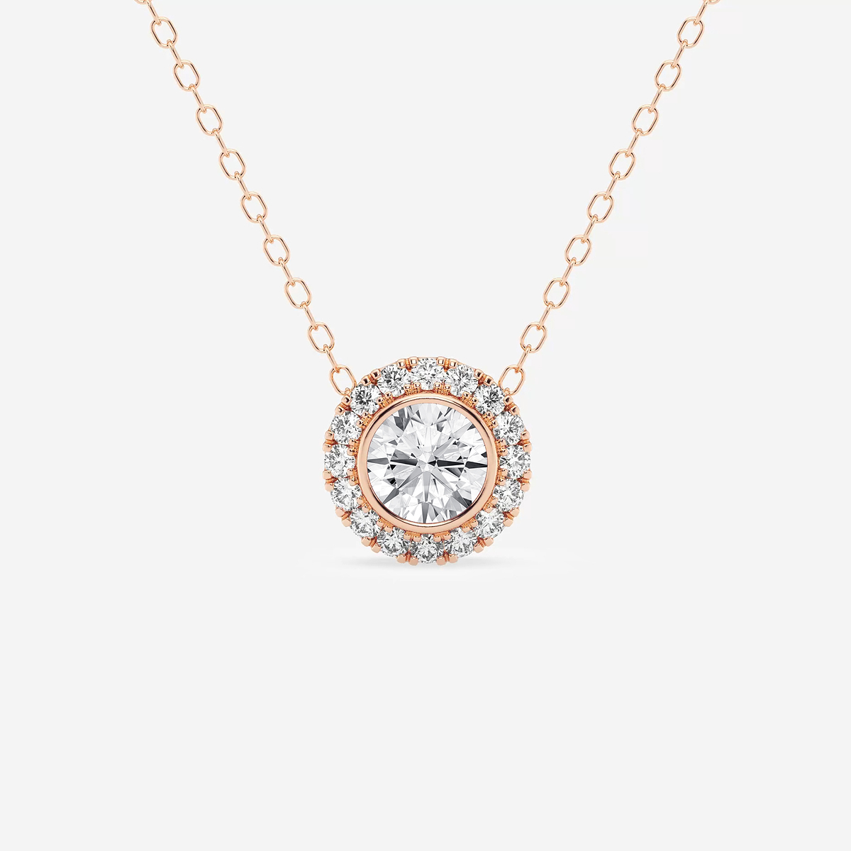 5/8 ctw Round Lab Grown Diamond Bezel Set Halo Pendant with Adjustable Chain