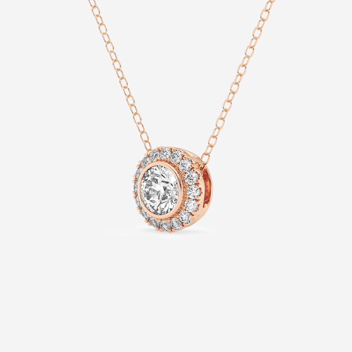 Additional Image 1 for  5/8 ctw Round Lab Grown Diamond Bezel Set Halo Pendant with Adjustable Chain