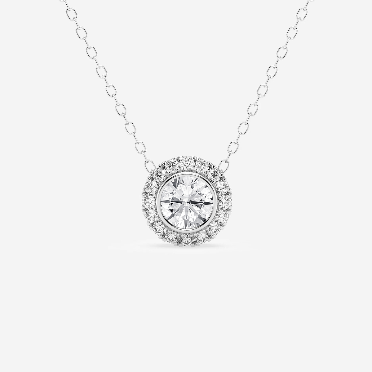 5/8 ctw Round Lab Grown Diamond Bezel Set Halo Pendant with Adjustable Chain