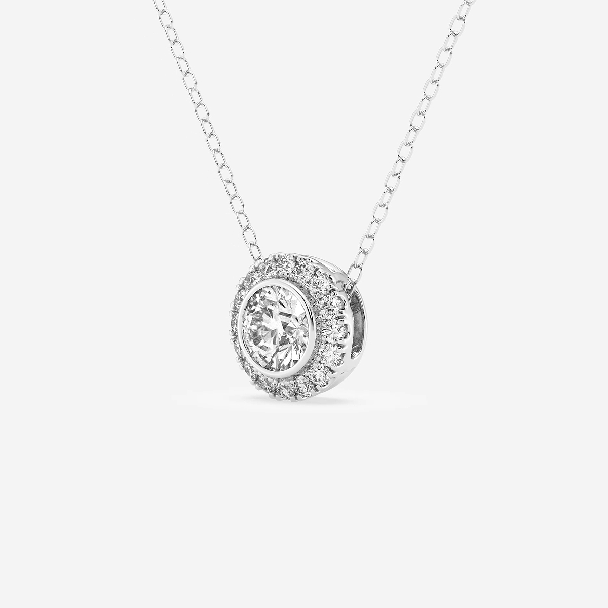 Additional Image 1 for  5/8 ctw Round Lab Grown Diamond Bezel Set Halo Pendant with Adjustable Chain
