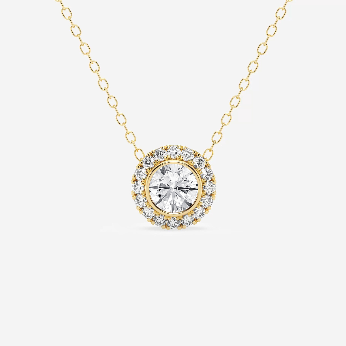 5/8 ctw Round Lab Grown Diamond Bezel Set Halo Pendant with Adjustable Chain
