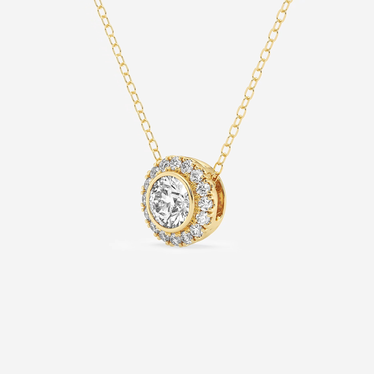 Additional Image 1 for  5/8 ctw Round Lab Grown Diamond Bezel Set Halo Pendant with Adjustable Chain