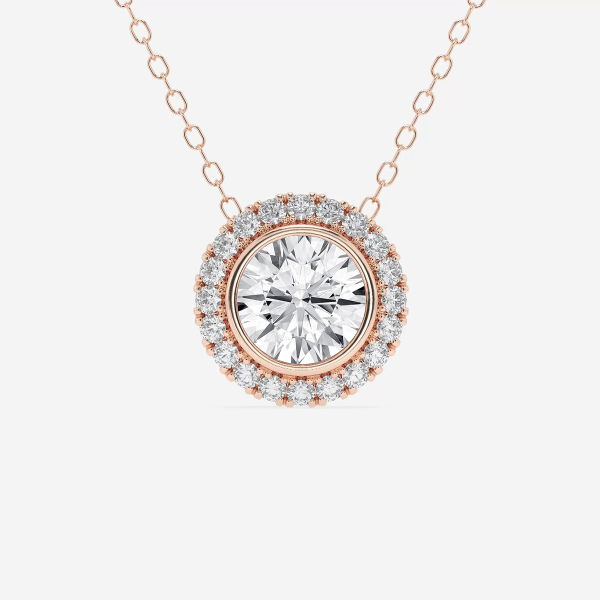 1 3/4 ctw Round Lab Grown Diamond Bezel Set Halo Pendant with Adjustable Chain