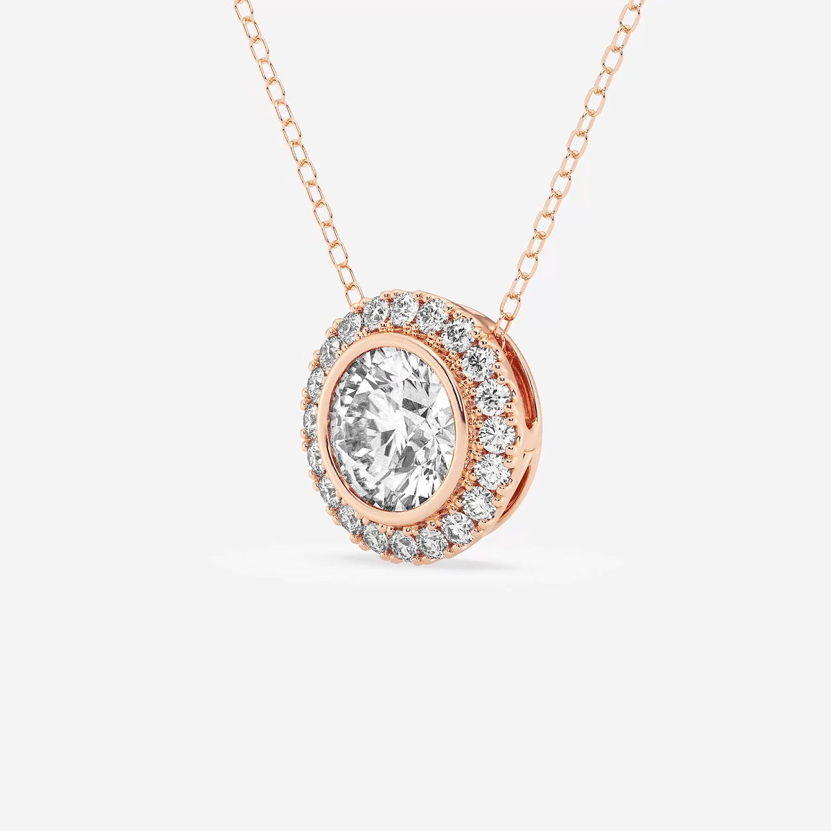 Additional Image 1 for  1 3/4 ctw Round Lab Grown Diamond Bezel Set Halo Pendant with Adjustable Chain