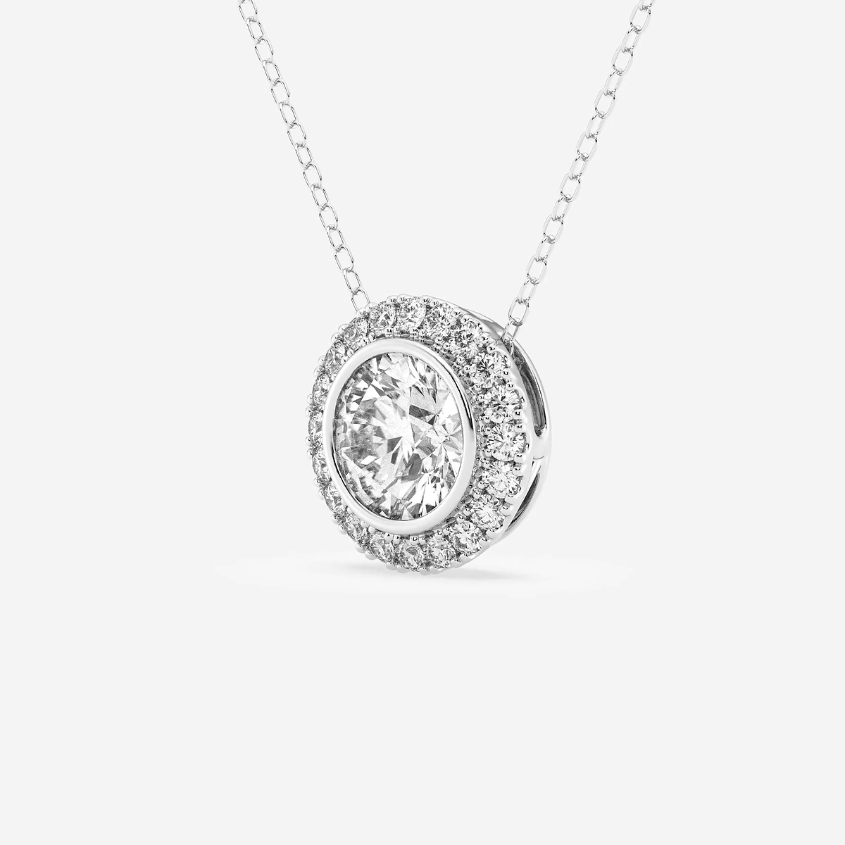 Additional Image 1 for  1 3/4 ctw Round Lab Grown Diamond Bezel Set Halo Pendant with Adjustable Chain