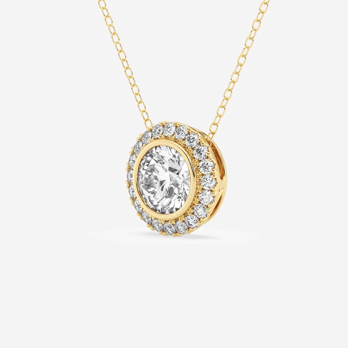 Additional Image 1 for  1 3/4 ctw Round Lab Grown Diamond Bezel Set Halo Pendant with Adjustable Chain