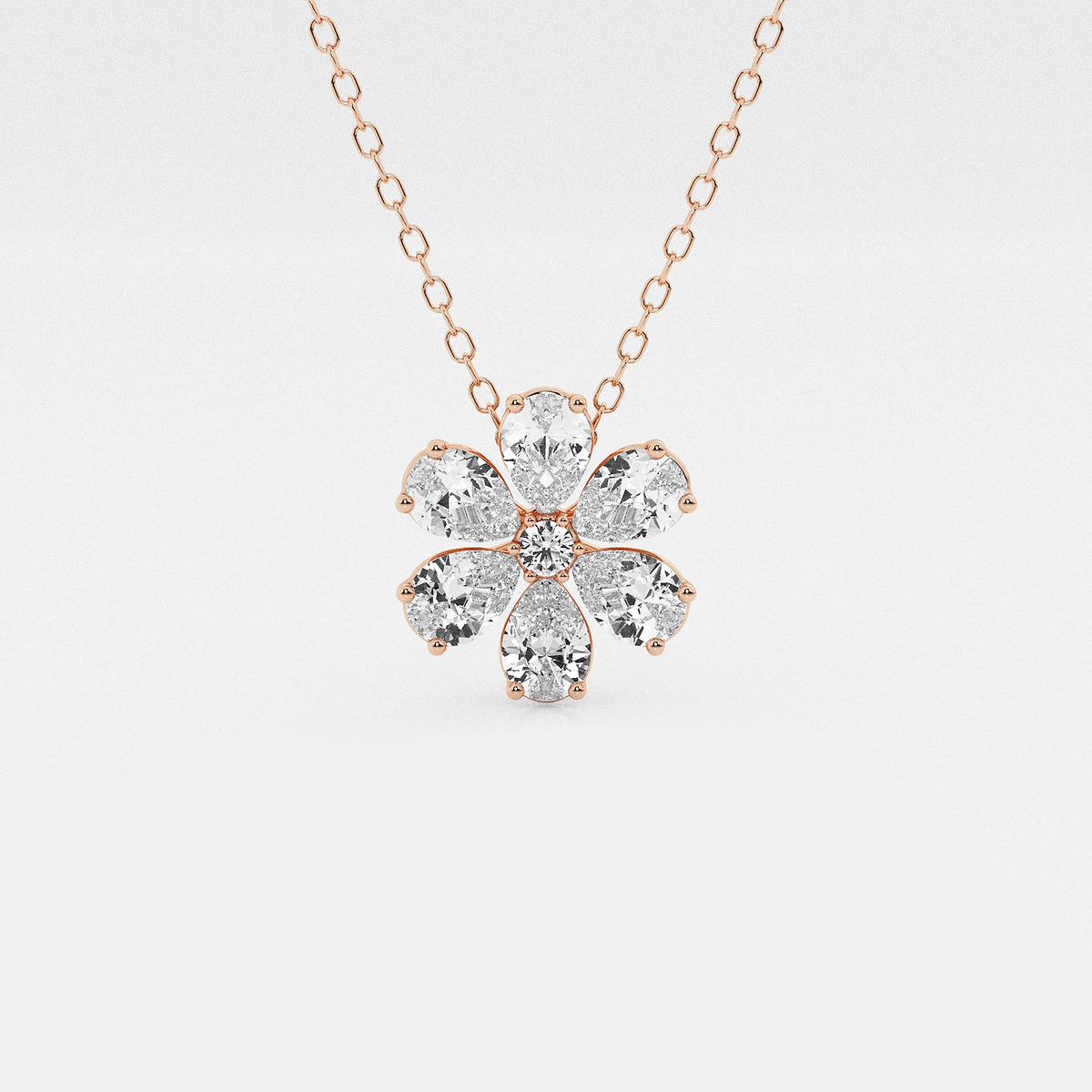 7/8 ctw Pear and Round Lab Grown Diamond Flower Pendant with Adjustable Chain
