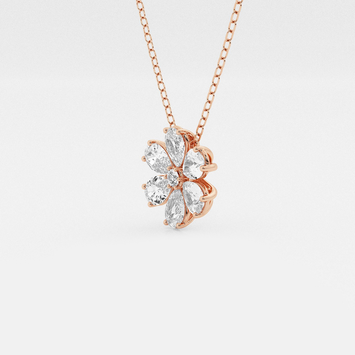 Additional Image 1 for  7/8 ctw Pear and Round Lab Grown Diamond Flower Pendant with Adjustable Chain