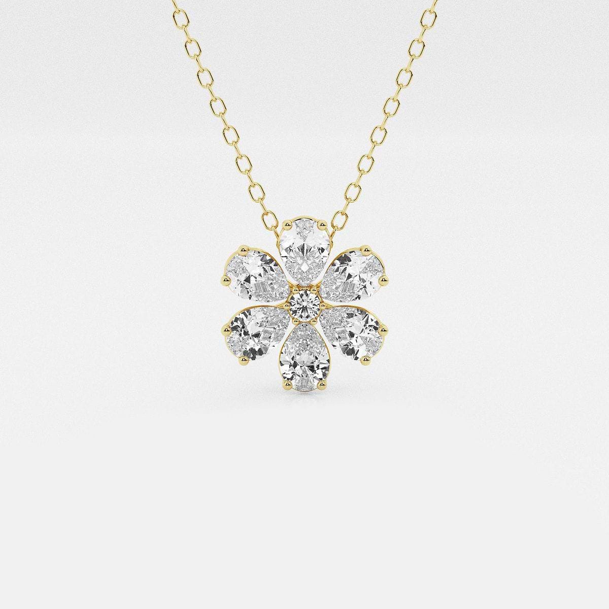 Badgley Mischka 7/8 ctw Pear and Round Lab Grown Diamond Flower Fashion Pendant with Adjustable Chain