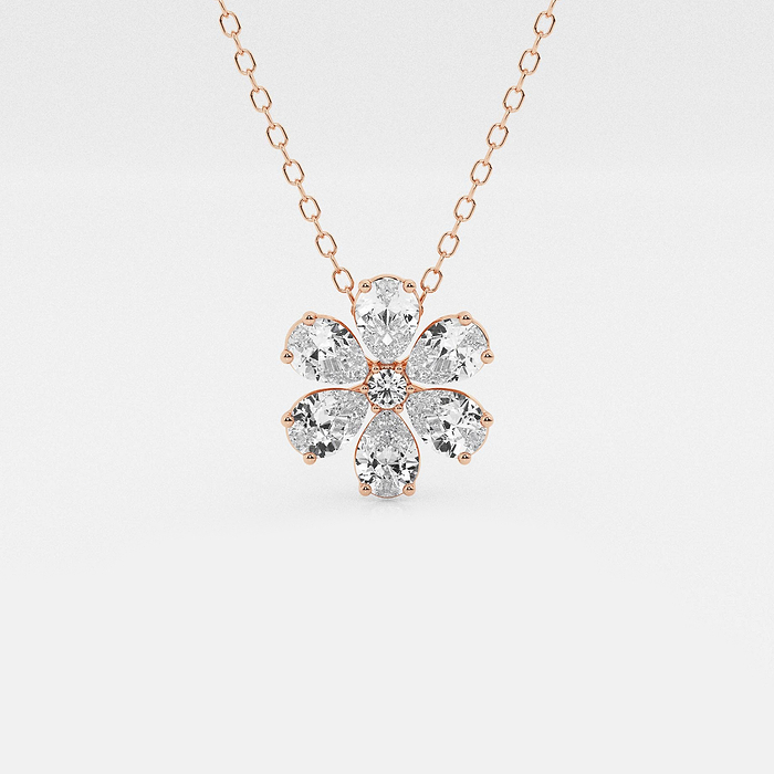 7/8 ctw Pear and Round Lab Grown Diamond Flower Pendant with Adjustable Chain