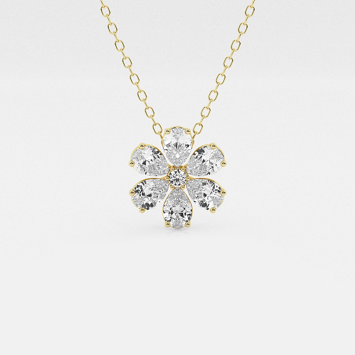 7/8 ctw Pear and Round Lab Grown Diamond Flower Pendant with Adjustable Chain