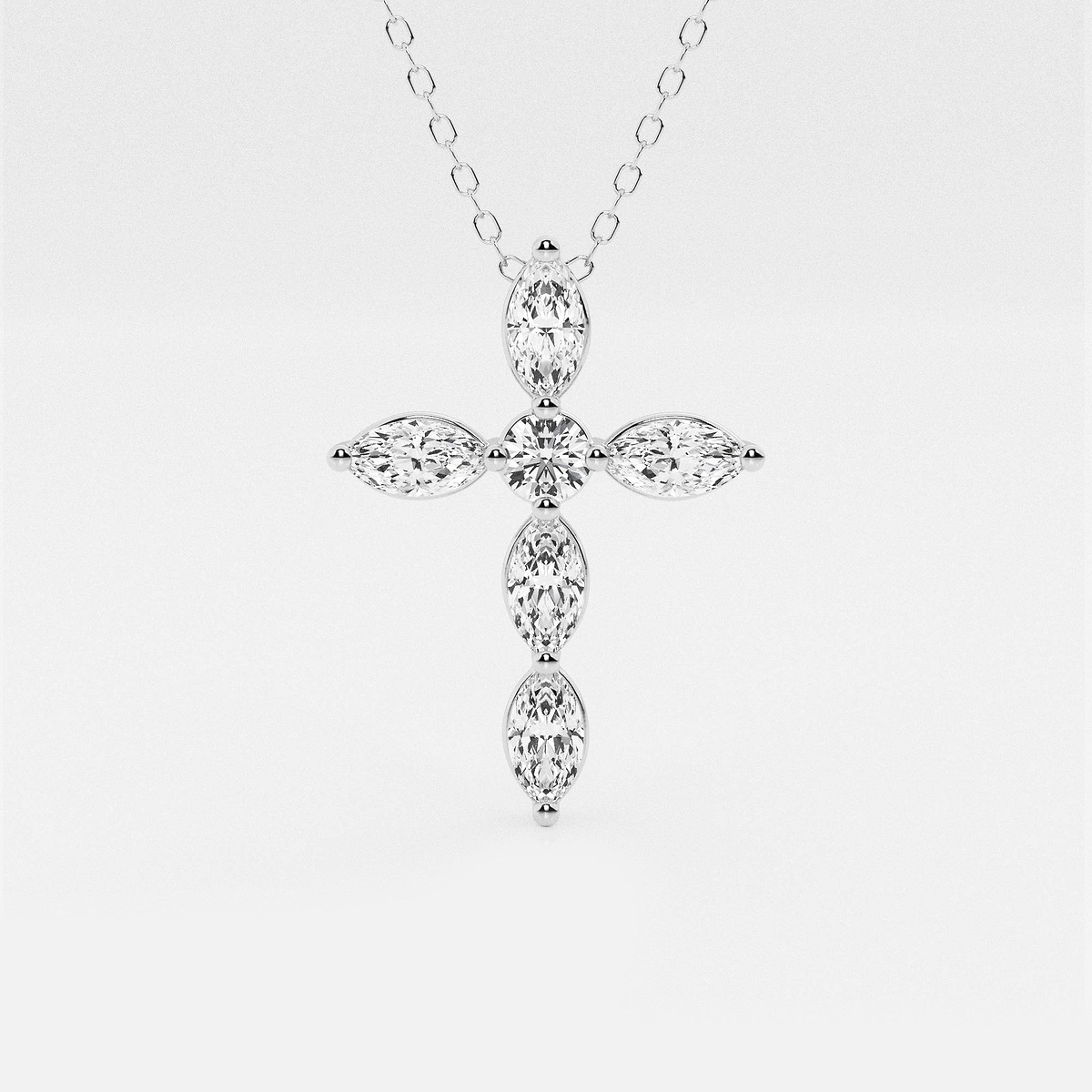 1 ctw Marquise and Round Lab Grown Diamond Cross Pendant with Adjustable Chain