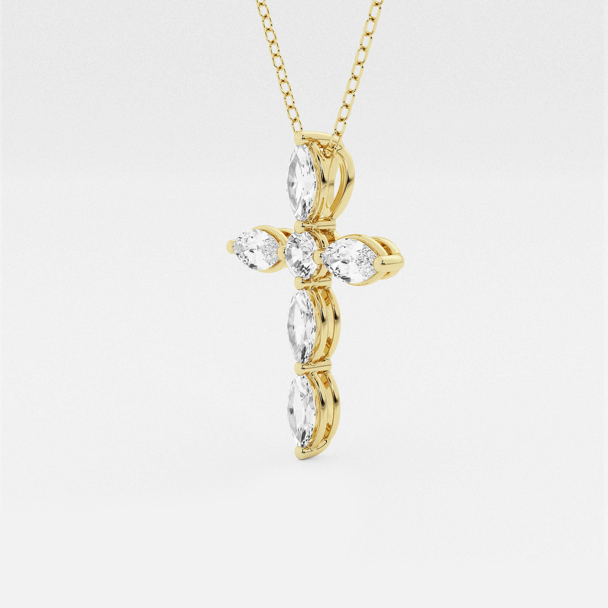 1 ctw Marquise and Round Lab Grown Diamond Cross Pendant with Adjustable Chain 14K Yellow Gold, F, VS2