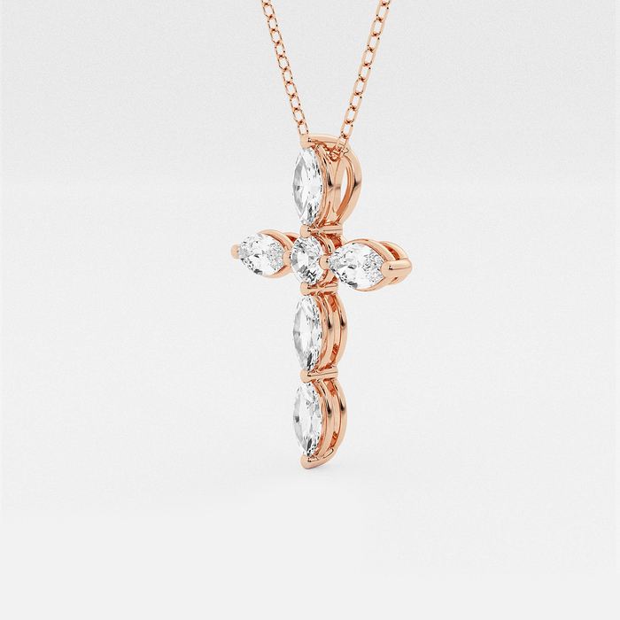 Cross Pendant - 1 ctw Marquise and Round Lab Grown Diamond Cross Pendant with Adjustable Chain
