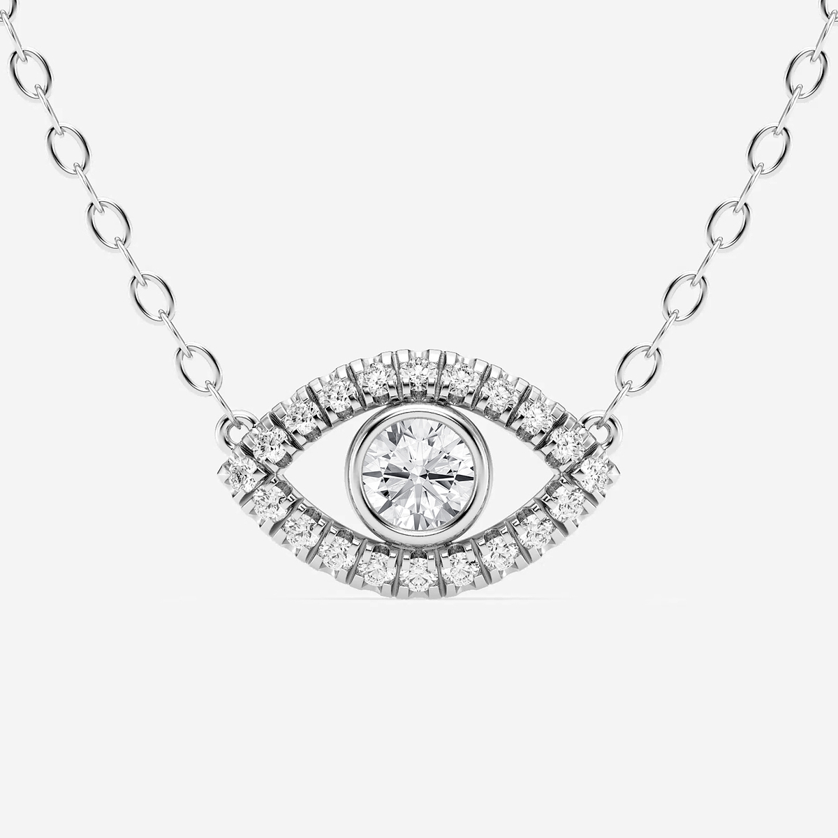 1/3 ctw Round Lab Grown Diamond Evil Eye Pendant with Adjustable Chain