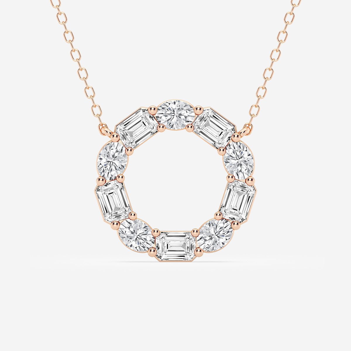 3 ctw Emerald and Oval Lab Grown Diamond Circle Pendant