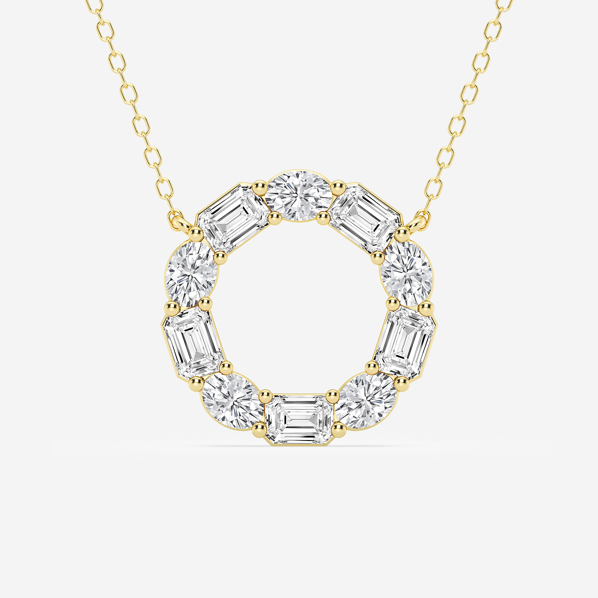 3 ctw Emerald and Oval Lab Grown Diamond Circle Pendant