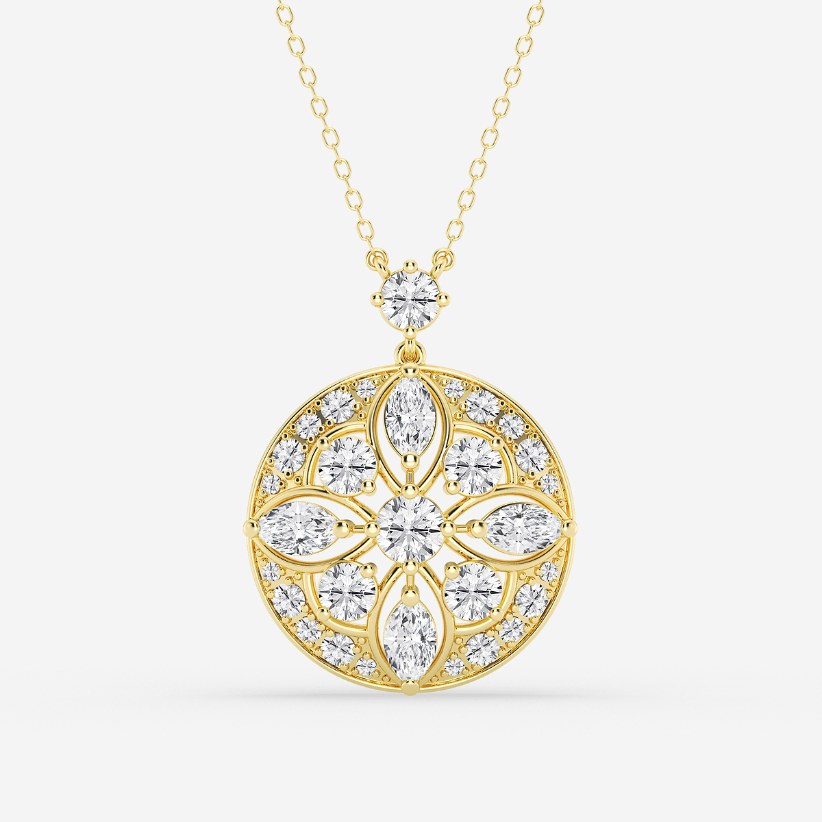 2 ctw Round and Marquise Lab Grown Diamond Vintage Pendant