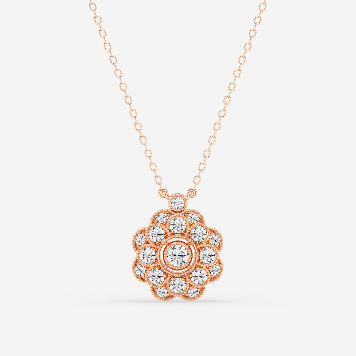 3/4 ctw Round Lab Grown Diamond Vintage Floral Milgrain Pendant