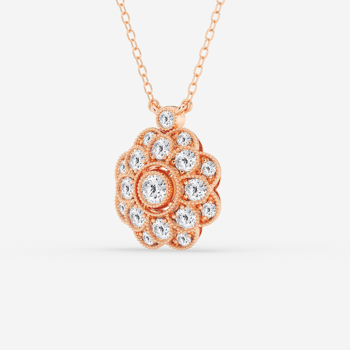 Additional Image 1 for  3/4 ctw Round Lab Grown Diamond Vintage Floral Milgrain Pendant
