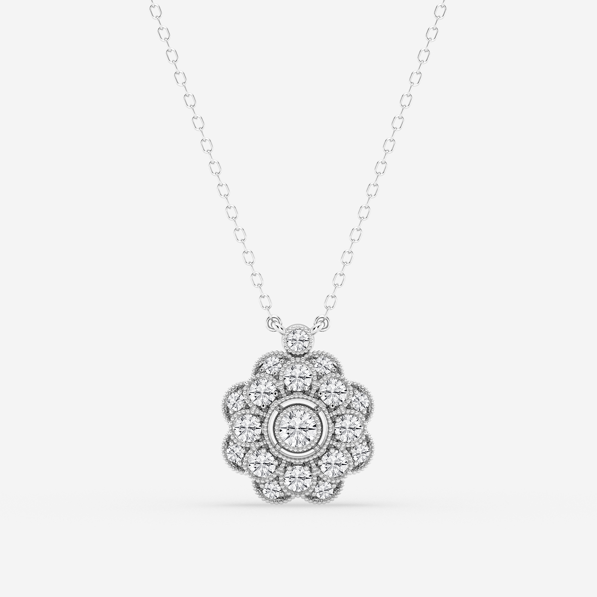 3/4 ctw Round Lab Grown Diamond Vintage Floral Milgrain Pendant