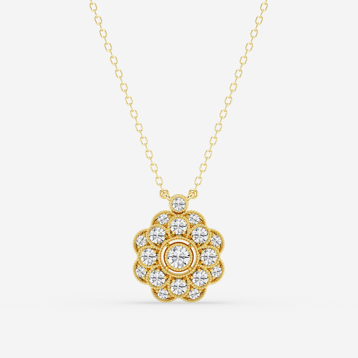 3/4 ctw Round Lab Grown Diamond Vintage Floral Milgrain Pendant