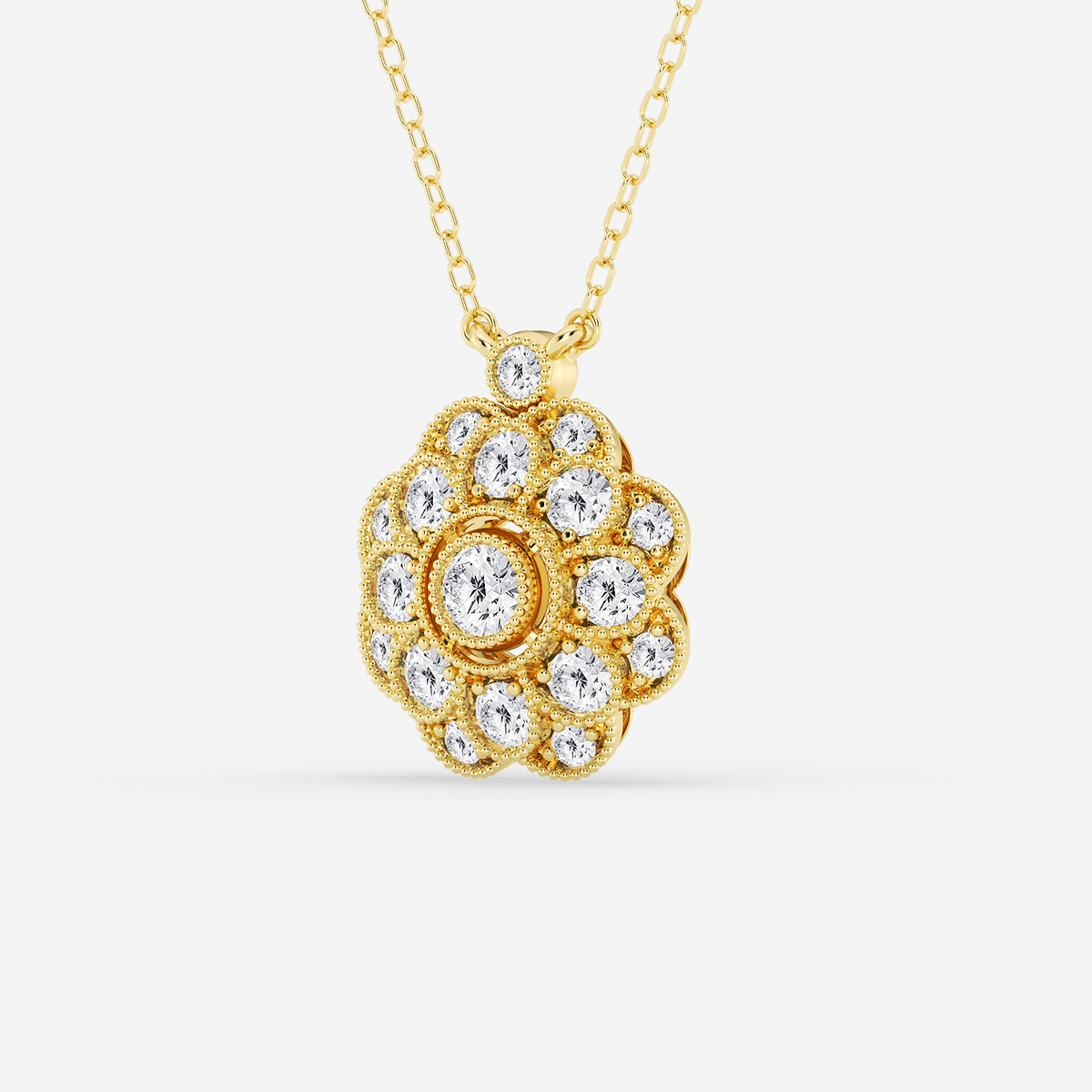 Additional Image 1 for  3/4 ctw Round Lab Grown Diamond Vintage Floral Milgrain Pendant