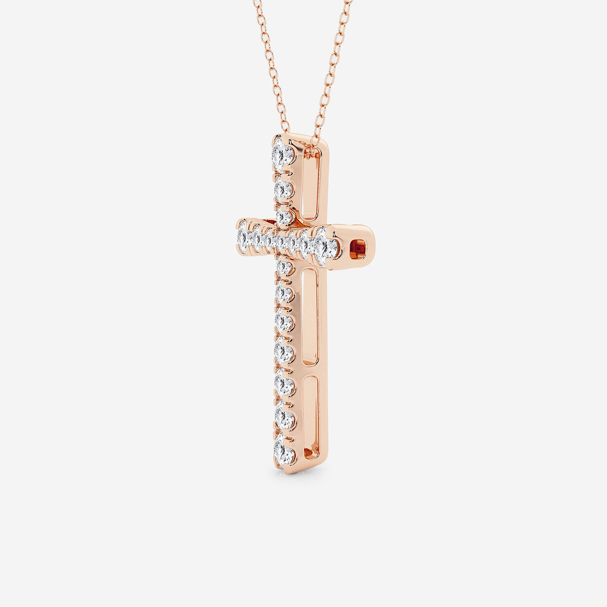 Additional Image 1 for  1 1/2 ctw Round Lab Grown Diamond French Pave Cross Pendant